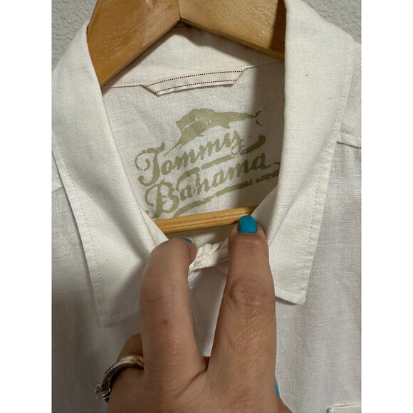 Tommy Bahama Men's Button Shirt 100% Linen Relax Long Sleeve Cream Large - Picture 3 of 5